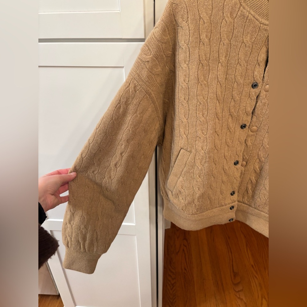 Polo Ralph Lauren Cable Knit Wool Cashmere Bomber Jacket in Collection Camel - Picture 6 of 10